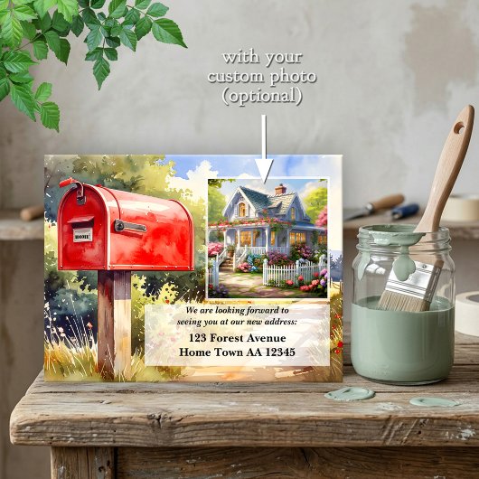 Watercolor Red Mailbox New Home Moving ポストカード