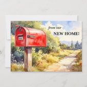 Watercolor Red Mailbox New Home Moving 案内状 (正面)