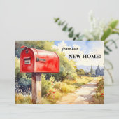 Watercolor Red Mailbox New Home Moving 案内状 (スタンド正面)