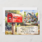 Watercolor Red Mailbox New Home Moving 案内状 (裏面)