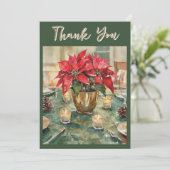 Watercolor Red Poinsettia Christmas Gift  サンキューカード (スタンド正面)