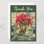 Watercolor Red Poinsettia Christmas Gift  サンキューカード (正面/裏面)