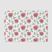 Watercolor Red Poinsettias Holly Fir Christmas 薄葉紙 (正面)