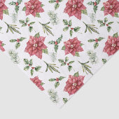 Watercolor Red Poinsettias Holly Fir Christmas 薄葉紙 (詳細)