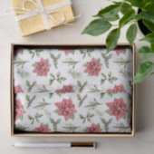 Watercolor Red Poinsettias Holly Fir Christmas 薄葉紙 (ギフト)