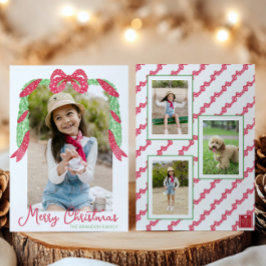 Watercolor Red Polka Dot Bow Swag Christmas Photo シーズンカード