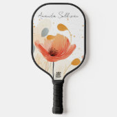 Watercolor red poppy painting ピックルボールラケット (裏面)