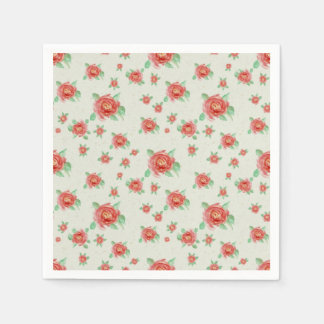 Watercolor Red Rose Paper Napkin スタンダードカクテルナプキン