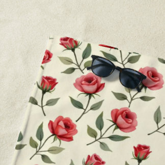 Watercolor Red Roses Beach Towel  ビーチタオル