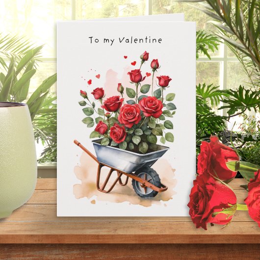 Watercolor Red Roses Rustic Floral Valentine's Day カード