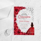 Watercolor Red Roses Silver Quinceanera アクリル招待状