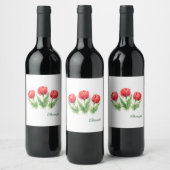 Watercolor Red Tulips  ワインラベル (ボトル)