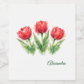 Watercolor Red Tulips  ワインラベル (シングルラベル)