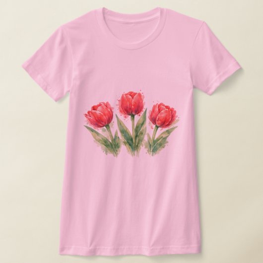 Watercolor Red Tulips Tシャツ (レイダウン)