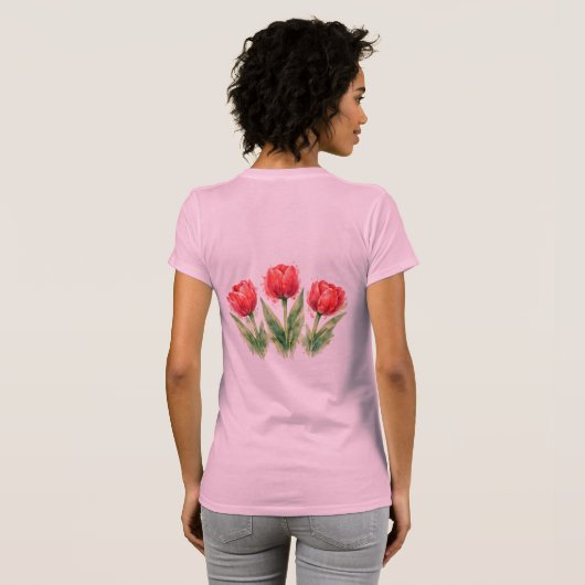 Watercolor Red Tulips Tシャツ (裏面フル)