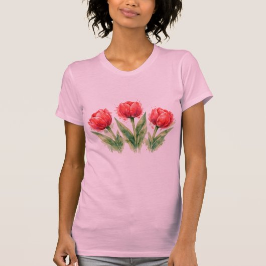 Watercolor Red Tulips Tシャツ (正面)