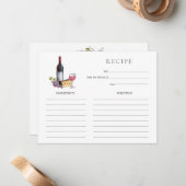 Watercolor Red wine and cheese Bridal Shower ノートカード (正面/裏面インサイチュ)