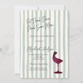 Watercolor Red Wine Glass Green Striped  招待状 (正面)