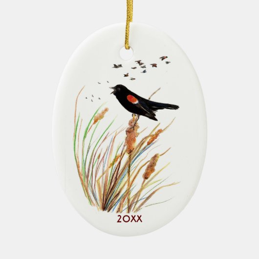 Watercolor Red-Winged Blackbird - Bird Collection セラミックオーナメント (正面)