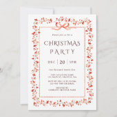 Watercolor Red Winterberry Frame Christmas Party  招待状 (正面)