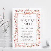 Watercolor Red Winterberry Frame Holiday Party 招待状