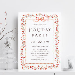 Watercolor Red Winterberry Frame Holiday Party 招待状