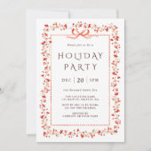 Watercolor Red Winterberry Frame Holiday Party 招待状 (正面)