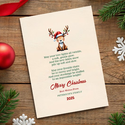 Watercolor Reindeer Christmas Greeting Card 招待状