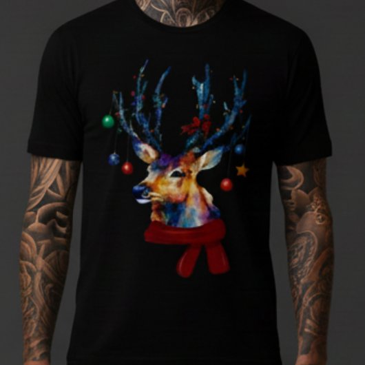 Watercolor Reindeer Christmas Ornaments Holiday トライブレンドＴシャツ