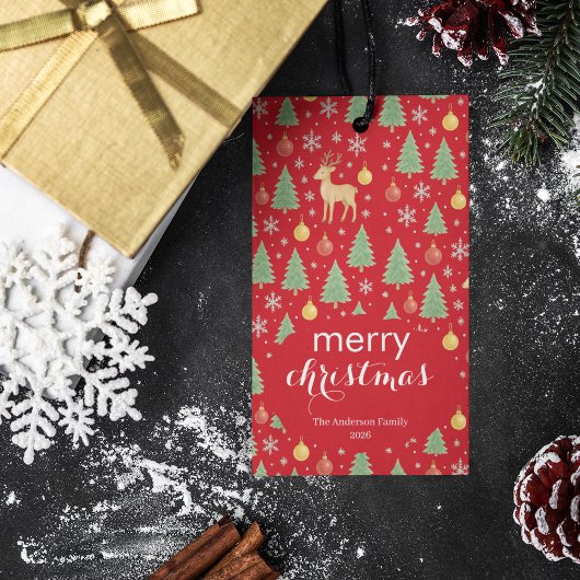 Watercolor Reindeer & Christmas Tree - ギフトタグ