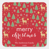Watercolor Reindeer & Christmas Tree -  スクエアシール (正面)