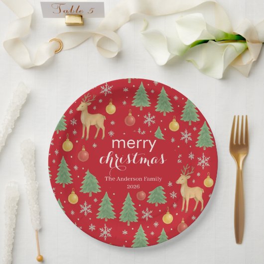 Watercolor Reindeer & Christmas Tree - ペーパープレート (ウェディング)