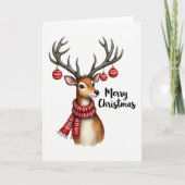 Watercolor Reindeer Cute Christmas Card カード (正面)