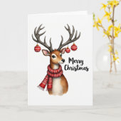 Watercolor Reindeer Cute Christmas Card カード (黄色い花)