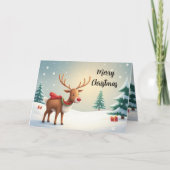 Watercolor Reindeer Holiday Card カード (正面)