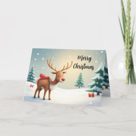 Watercolor Reindeer Holiday Card カード