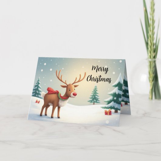 Watercolor Reindeer Holiday Card カード (正面)