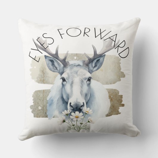 Watercolor Reindeer with Daisies Art クッション (裏面)