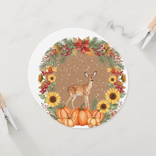 Watercolor reindeer wreath  カード (正面/裏面インサイチュ)