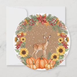 Watercolor reindeer wreath  カード
