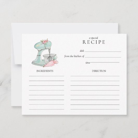 Watercolor Retro Cake mixer  baking Recipe card ノートカード (正面)