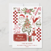 Watercolor Retro Illustrated Green & Red 3 Photo シーズンカード (正面)