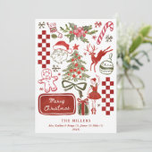 Watercolor Retro Illustrated Green & Red 3 Photo シーズンカード (スタンド正面)