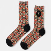 Watercolor Retro Pug Dog Monogram Socks ソックス (左)