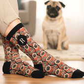 Watercolor Retro Pug Dog Monogram Socks ソックス