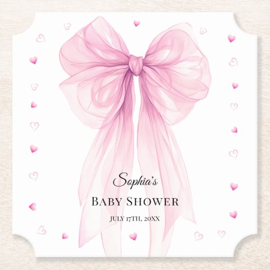 Watercolor Ribbon Coquette Party Tableware ペーパーコースター (正面)