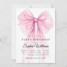 Watercolor Ribbon Girl 1st Birthday Invite Templat 招待状