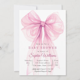 Watercolor Ribbon Girl Baby Shower Invite 招待状