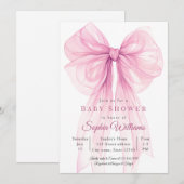 Watercolor Ribbon Girl Baby Shower Invite 招待状 (正面/裏面)