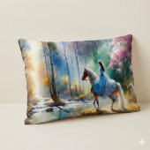 Watercolor River Horsewoman Forest Light ランバークッション